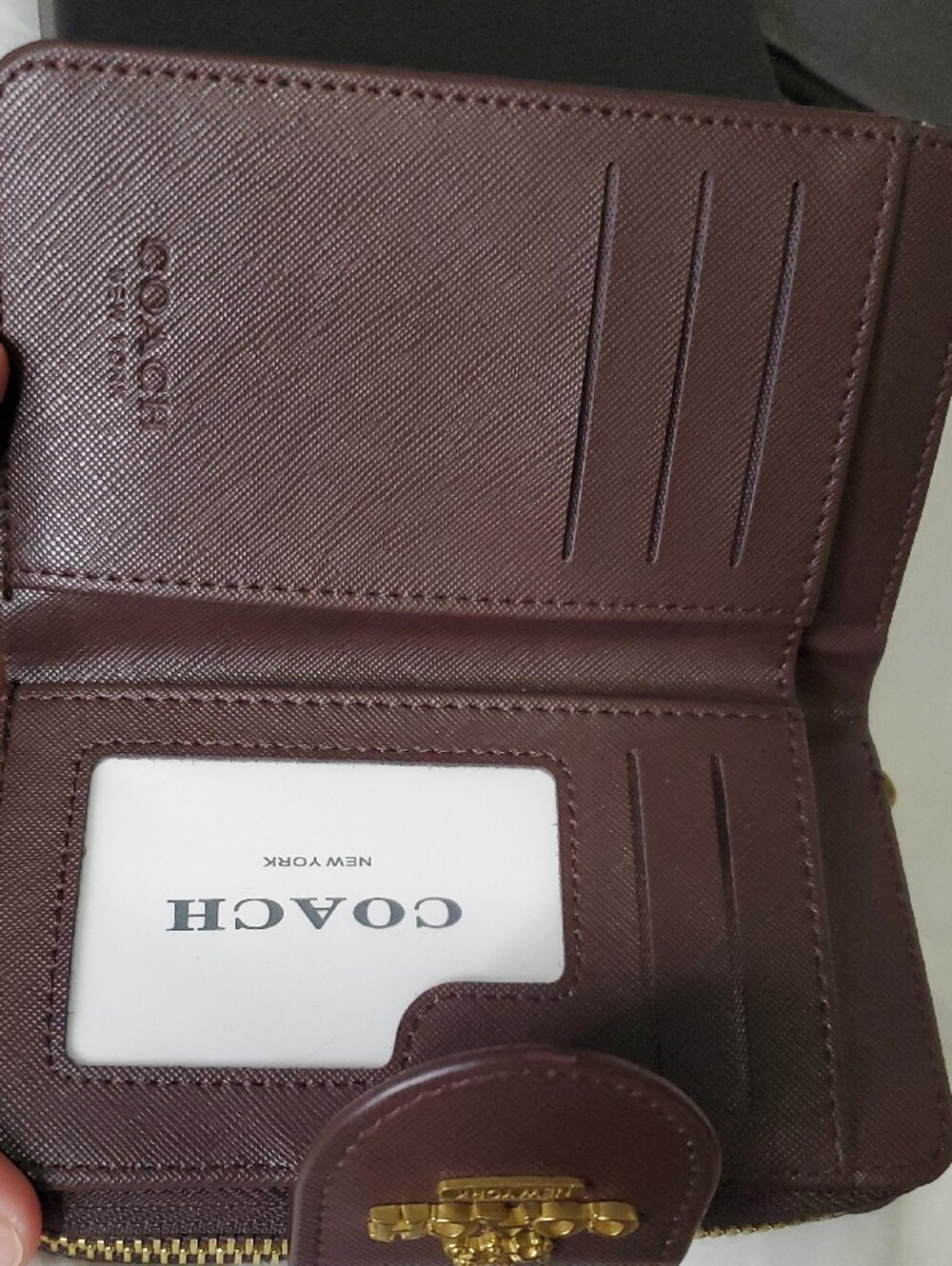 Coach Brown Signature Compact Wallet with Gold Accent - Picture 4 of 9